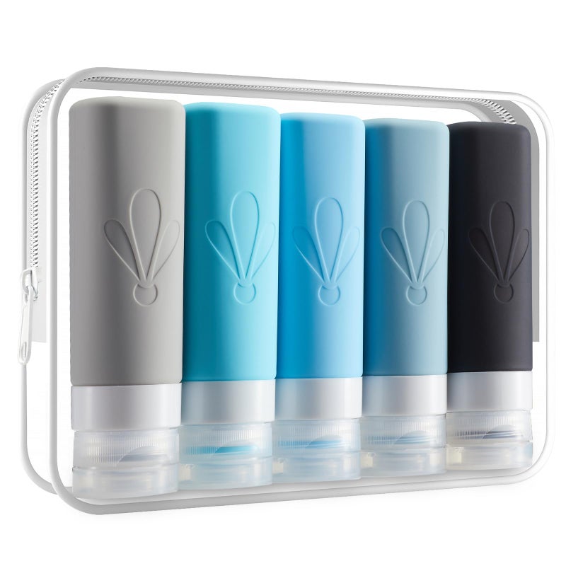 INSFIT Travel Bottles for Toiletries, TSA Approved 3oz Travel Size Containers, BPA Free Leak Proof Squeezable Silicone Tubes for Shampoo Conditioner Lotion Soap with Labels